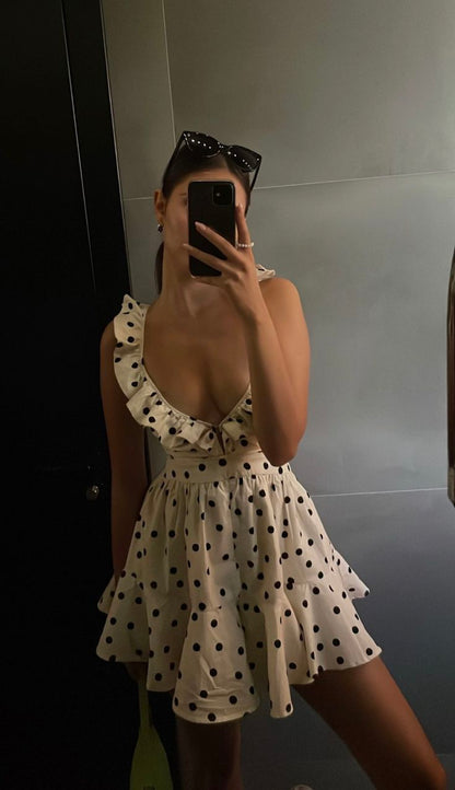 Classic Polka Dot Low-Cut A-Line Birthday Miniskirt Homecoming Dress cc3973
