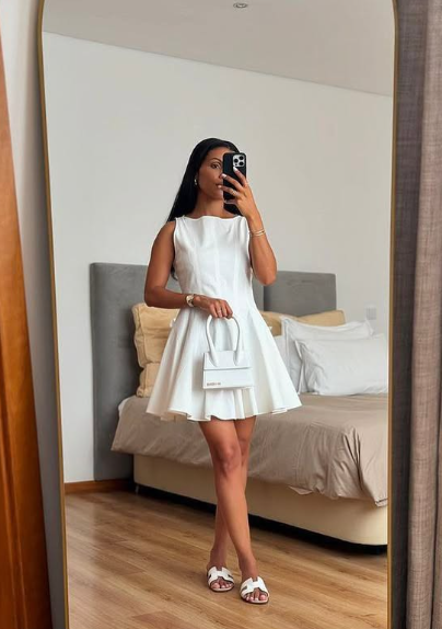 Sweet White Sleeveless Waisted 17th Birthday Homecoming Dress cc3975