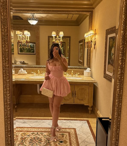 17-year-old Princess Pink Suspender Low-cut Puffy Birthday Dress Homecoming Dress cc3977