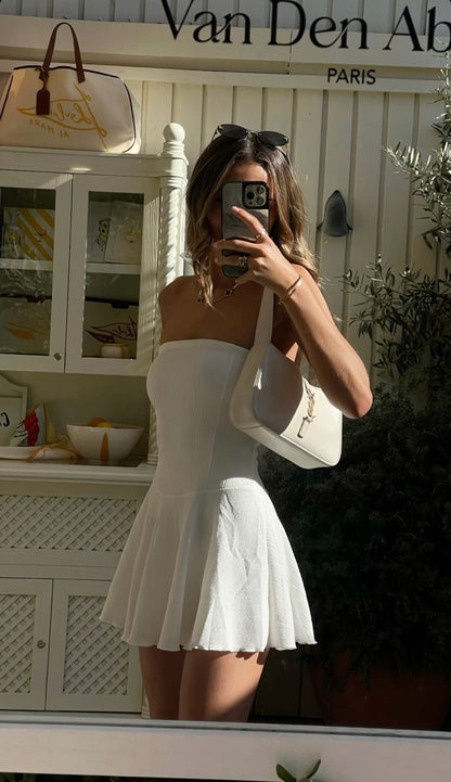 Simple A-line Tube Top Waist Birthday Skirt Homecoming Dress cc3991
