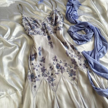 Light Purple Elegant V-neck Exquisite Beaded Appliques Long Chiffon Mermaid Ball Gown Evening Dress Birthday Costume Party Dress gh3173