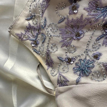 Light Purple Elegant V-neck Exquisite Beaded Appliques Long Chiffon Mermaid Ball Gown Evening Dress Birthday Costume Party Dress gh3173