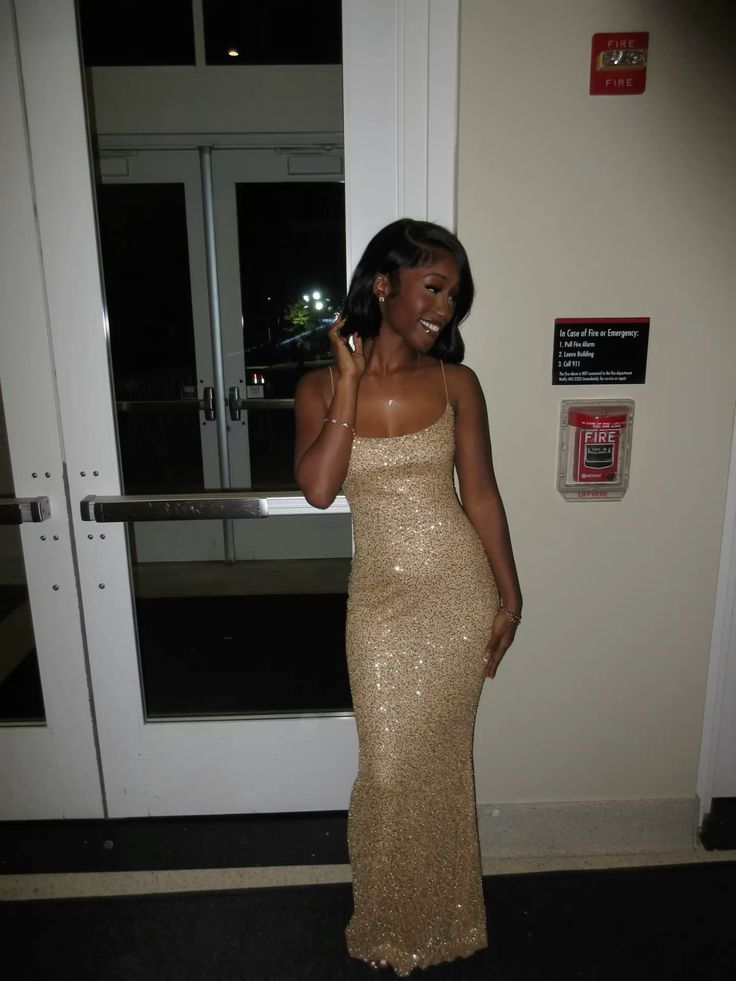 Sparkling Champagne Gold Mermaid Spaghetti Strap Sequined Long Prom Dress Evening Dress cc5141