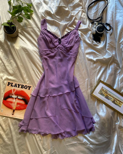Elegant Purple Sleeveless Beaded Multi-layered Ruffled Chiffon Short 16th Birthday Homecoming Dress cc4498
