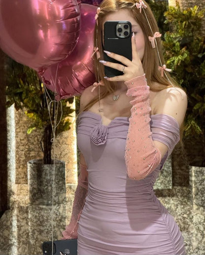 Sweet Lavender One-shoulder Pleated Slim Mesh Hip-wrapped 17th Birthday Homecoming Dress cc4500