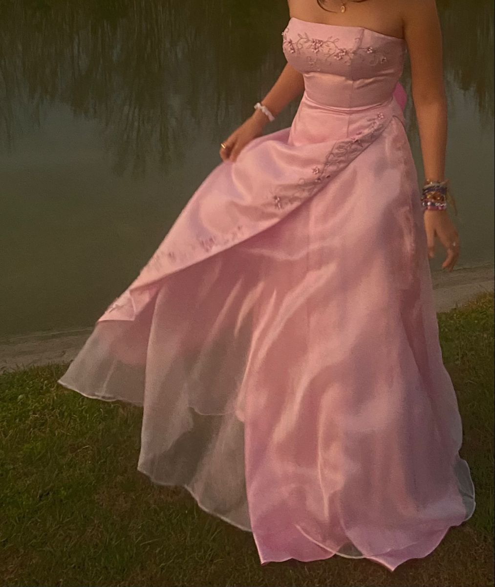 Sweet Pink A-Line Strapless Embroidered Satin Long Prom Dress Evening Dress cc5204