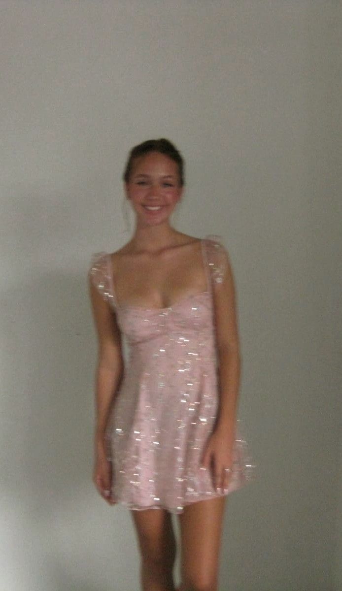 Sweet Pink Square Neck Sequined Back Tie Tulle A-line Birthday Party Homecoming Dress cc4510