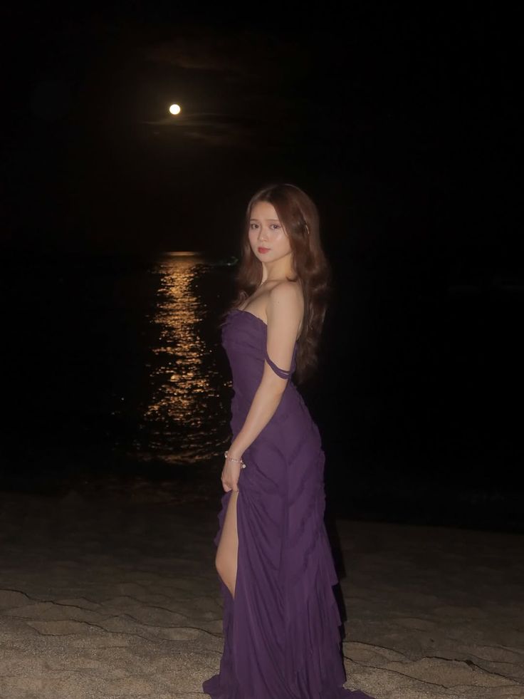 Elegant Deep Purple Slim-Fit Off-the-Shoulder High-Slit Ruched Texture Chiffon Long Prom Dress Evening Dress cc5212
