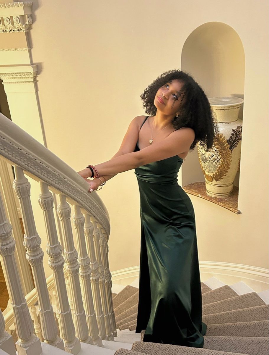 Elegant Dark Green Slim-Fit Camisole Ruched Slit Satin Long Prom Dress Evening Dress cc5227