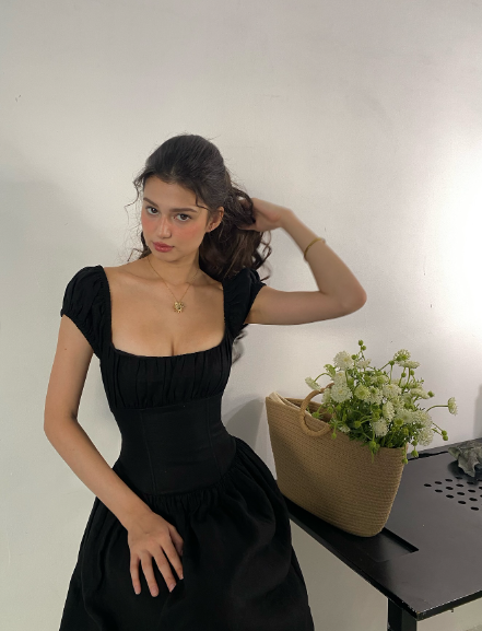 Vintage Elegant Black A-Line Square Neck Linen Cotton Prom Dress Evening Dress cc5252
