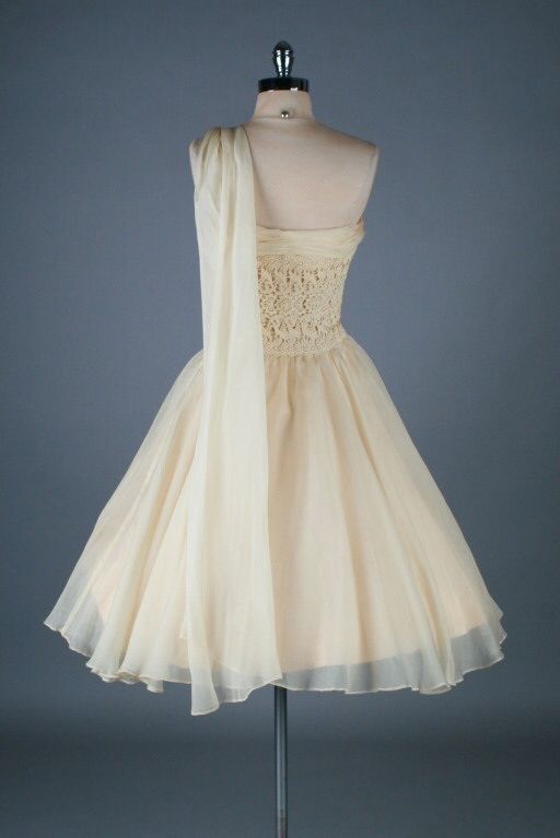 Vintage Ivory One-shoulder Collar Lace Pattern Ribbon Tulle A-line Birthday Party Homecoming Dress cc4553
