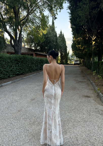 French Elegant Champagne Apricot Mermaid Spaghetti Strap Deep V-Neck Embroidered Lace Long Prom Dress Evening Dress cc5259