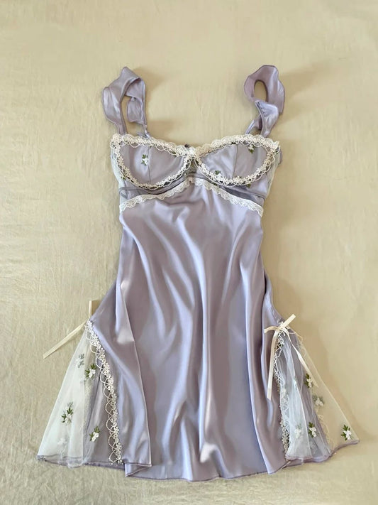 Sweet Lavender Lace Mesh Embroidered Satin 16th Birthday Short Skirt Homecoming Dress cc4562
