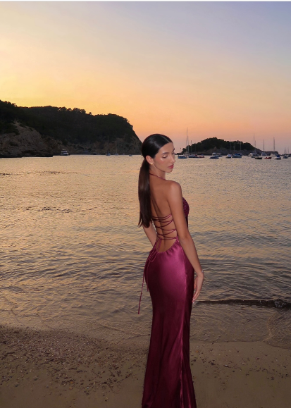 Sexy Burgundy Bodycon Halter Backless Satin Long Prom Dress Evening Dress cc5386