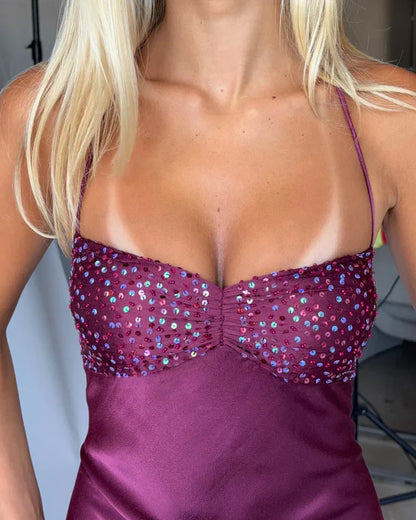Sexy Burgundy Bodycon Halter Backless Satin Long Prom Dress Evening Dress cc5386