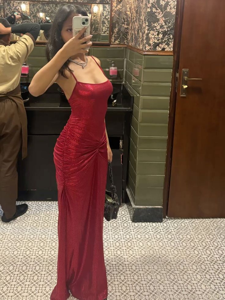 Sexy Burgundy Spaghetti Strap Square Neck Ruched Sequin Long Prom Dress Evening Dress cc5413