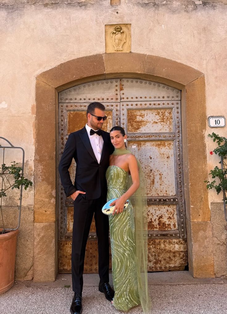 Elegant Green Strapless Sequin Wave Pattern High-Slit Tulle Slim-Fit Long Prom Dress Evening Dress cc5415