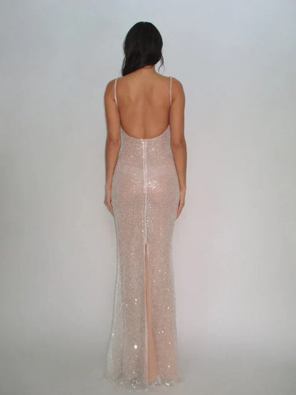 Elegant Pink Glittering Sequin Mermaid Spaghetti Strap Prom Dress Party Dress Evening Dress HZ1024