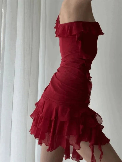 Elegant Black One-shoulder Ruffled Irregular Waist Chiffon Short Birthday Dress Homecoming Dress cc4654