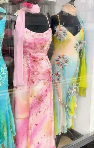 Sweet Pink Gradient Spaghetti Strap Cowl Neck Beaded Chiffon Long Prom Dress Evening Dress cc5461