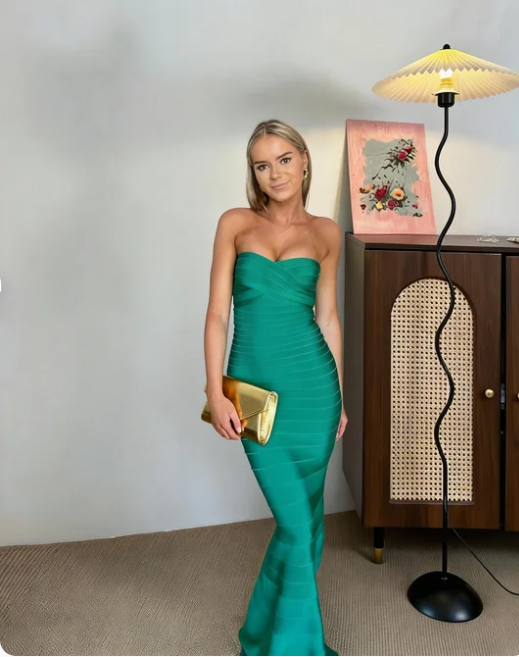 Elegant Green Strapless Mermaid Pleated Satin Long Prom Dress Evening Dress cc5482