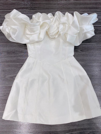 Elegant White One-shoulder Ruffled Slim-fit Satin 17th Birthday Homecoming Dress cc4698