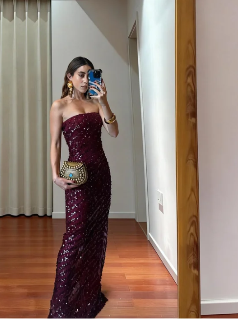 Luxurious Burgundy Strapless Mermaid Sequin Long Prom Dress Evening Dress cc5507