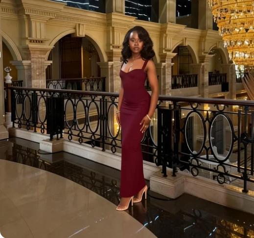 Elegant Burgundy Spaghetti Strap Mermaid Satin Long Prom Dress Evening Dress cc5537
