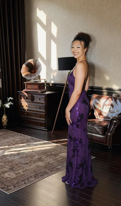 Vintage Dark Purple Deep V Spaghetti Strap Mermaid Sequin Tulle Long Prom Dress Evening Dress cc5563
