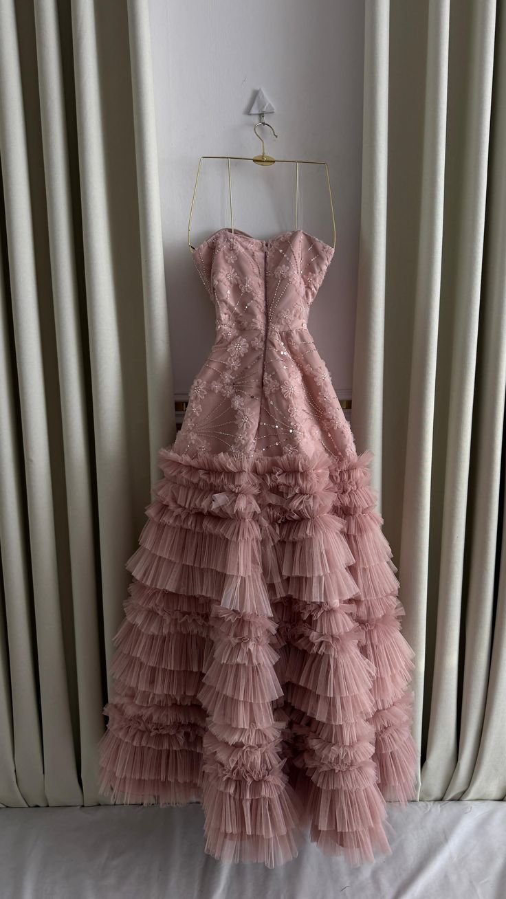 Sweet Princess Pink 3D Floral Beaded Tulle Cake A-Line Long Prom Dress Evening Dress cc5637