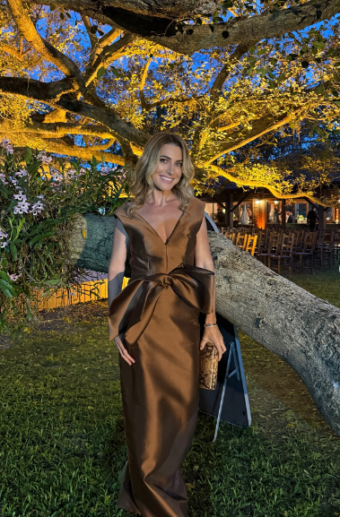 Elegant Bronze Sleeveless Deep V Backless Bow Satin Long Prom Dress Evening Dress cc5648