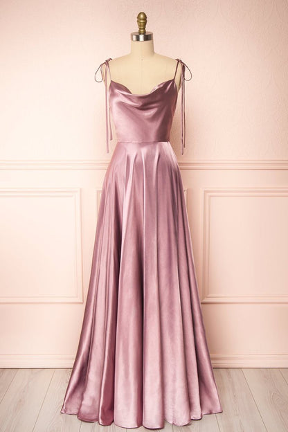 Green A-line Cowl Neck Long Formal Dress