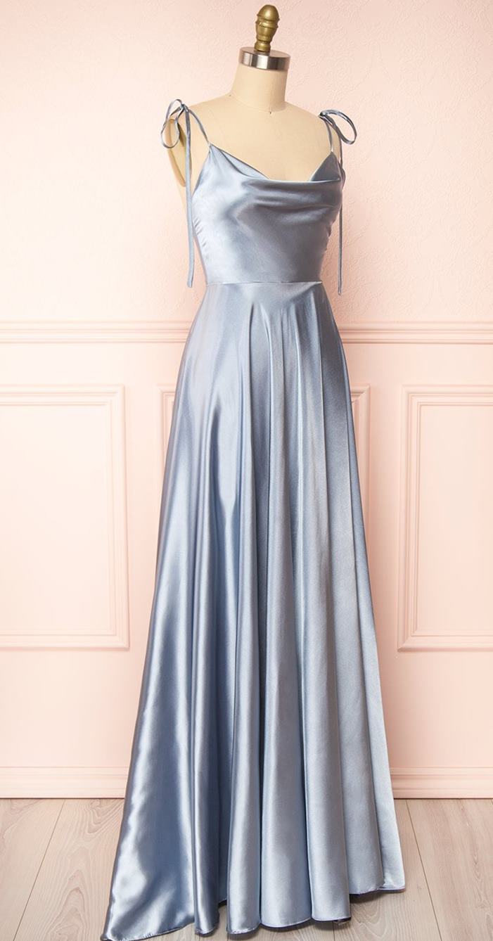 Green A-line Cowl Neck Long Formal Dress