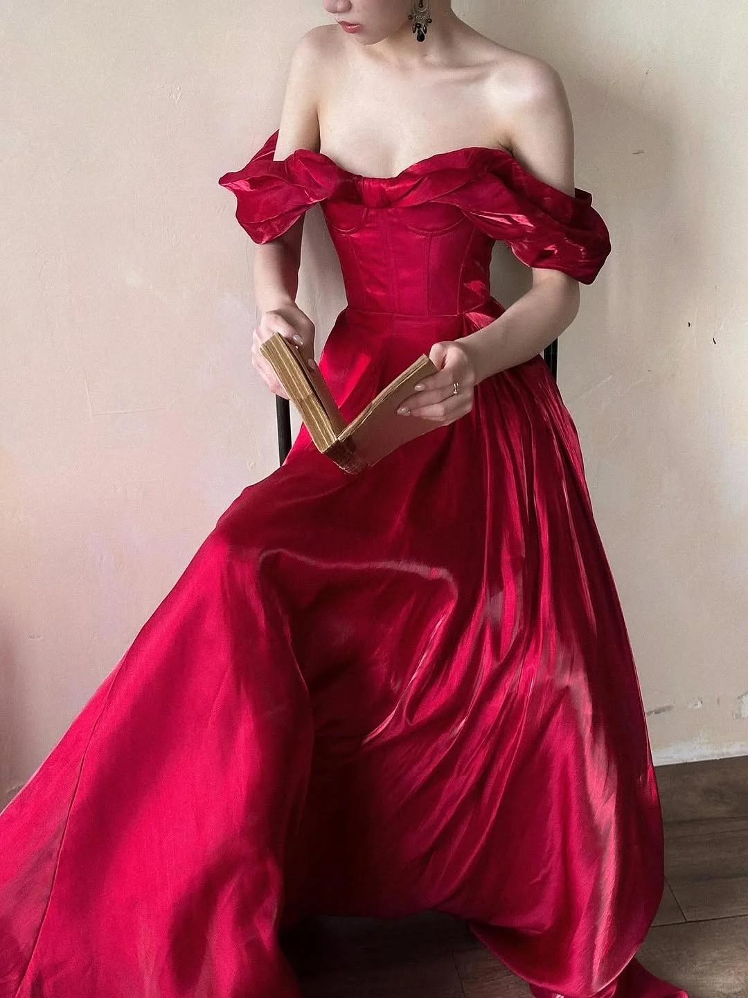 Classy A Line Party Dress Outfits Off the Shoulder Satin Long Prom Dress