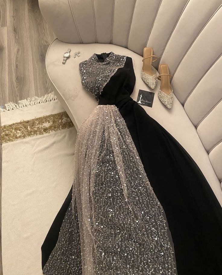 Charming Black A line High Neckline Sequin Birthay Party Dress Prom Dress cc2396