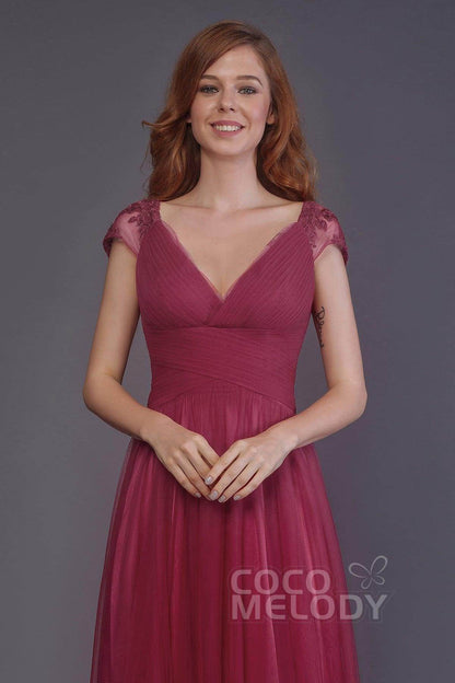 Sheath-Column Floor Length Tulle Bridesmaid Dress PR3510