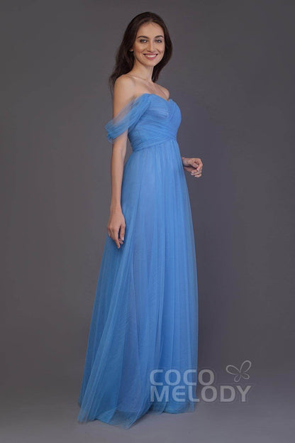 Sheath-Column Floor Length Tulle Bridesmaid Dress PR3512