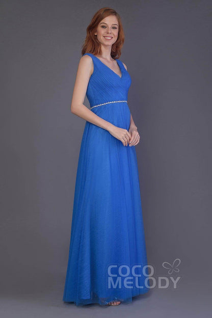 Sheath-Column Floor Length Tulle Bridesmaid Dress PR3518