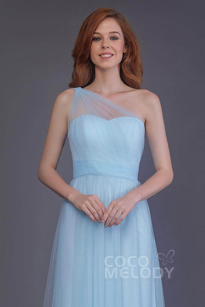 Sheath-Column Floor Length Tulle Bridesmaid Dress PR3556