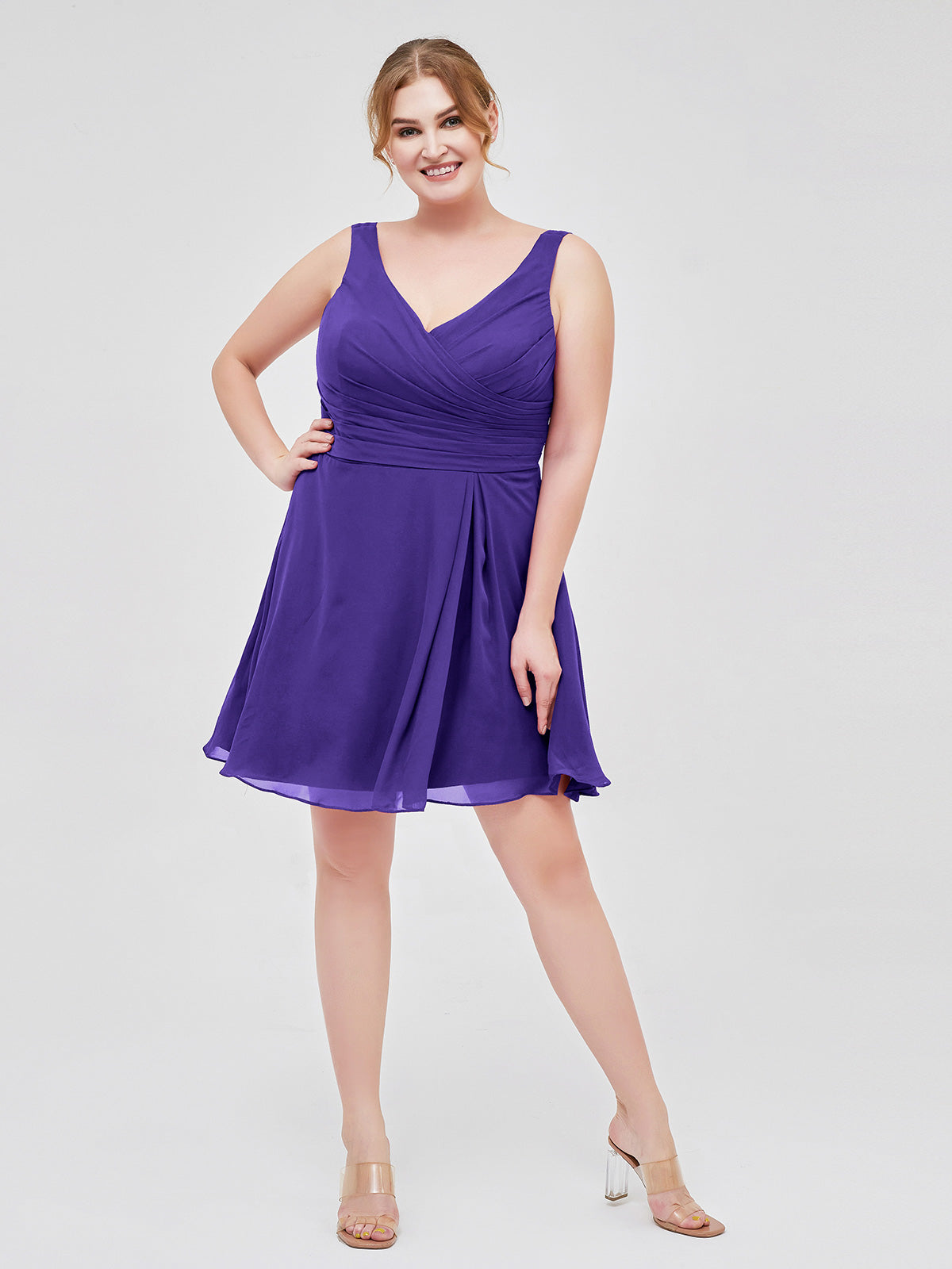 V Neck Chiffon Short Dress for Bridesmaids Regency Plus Size