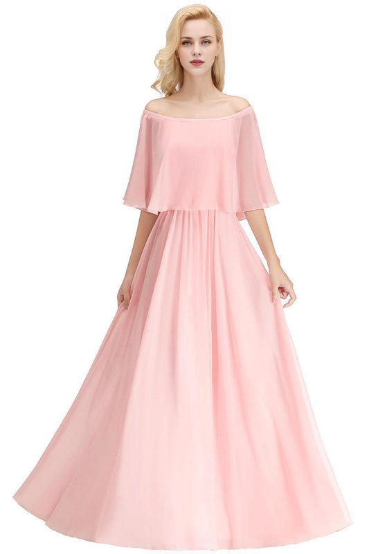 Chiffon Pink Off-the-Shoulder Bridesmaid Dresses