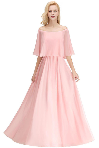 Chiffon Pink Off-the-Shoulder Bridesmaid Dresses
