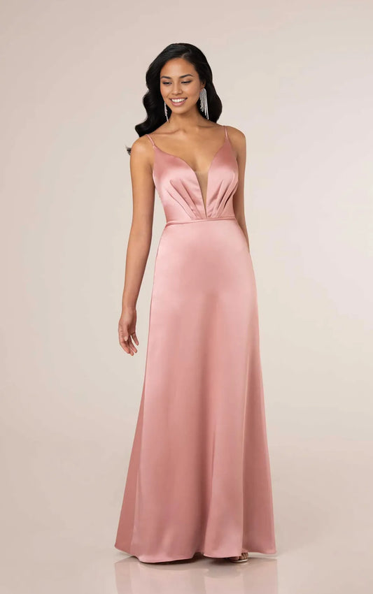 Weitese Prom Shop Dresses Soft A-line Bridesmaid Gown with Plunging V-Neckline and Spaghetti Straps Formal Women's Dresses