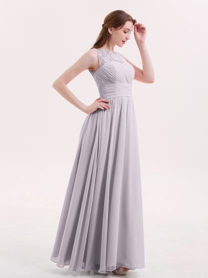 Illusion Neck Chiffon and Lace Long Dresses-Dusk