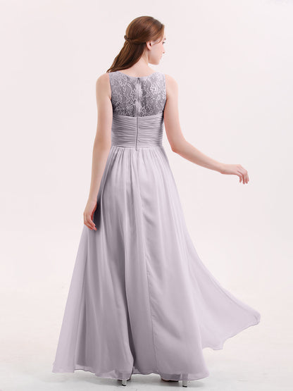 Illusion Neck Chiffon and Lace Long Dresses-Dusk