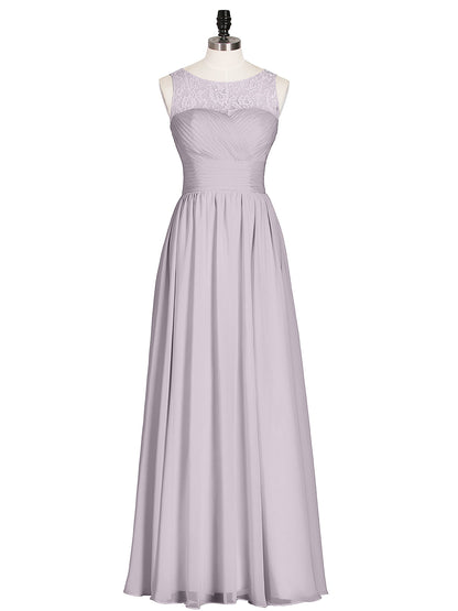 Illusion Neck Chiffon and Lace Long Dresses-Dusk