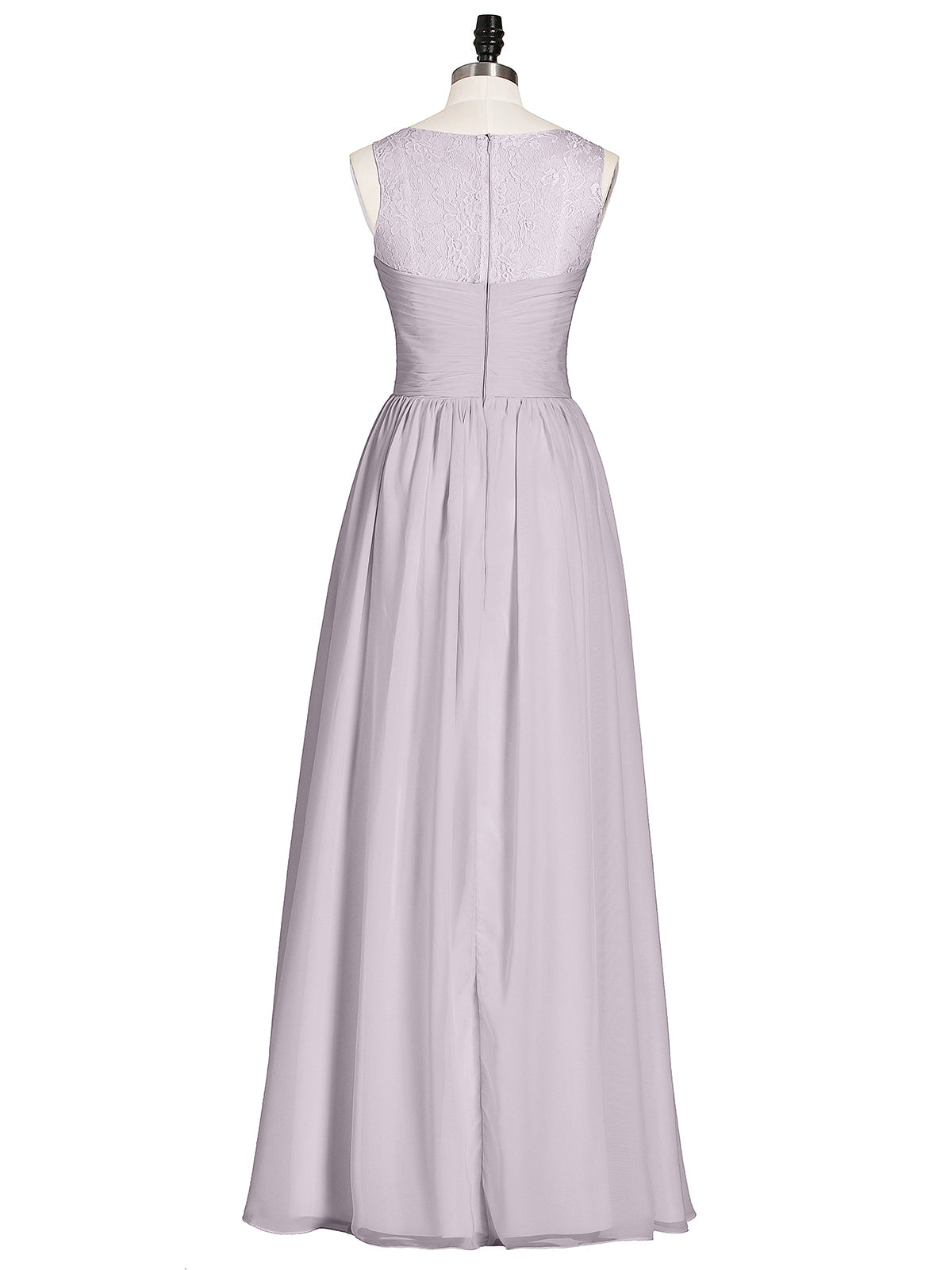 Illusion Neck Chiffon and Lace Long Dresses-Dusk