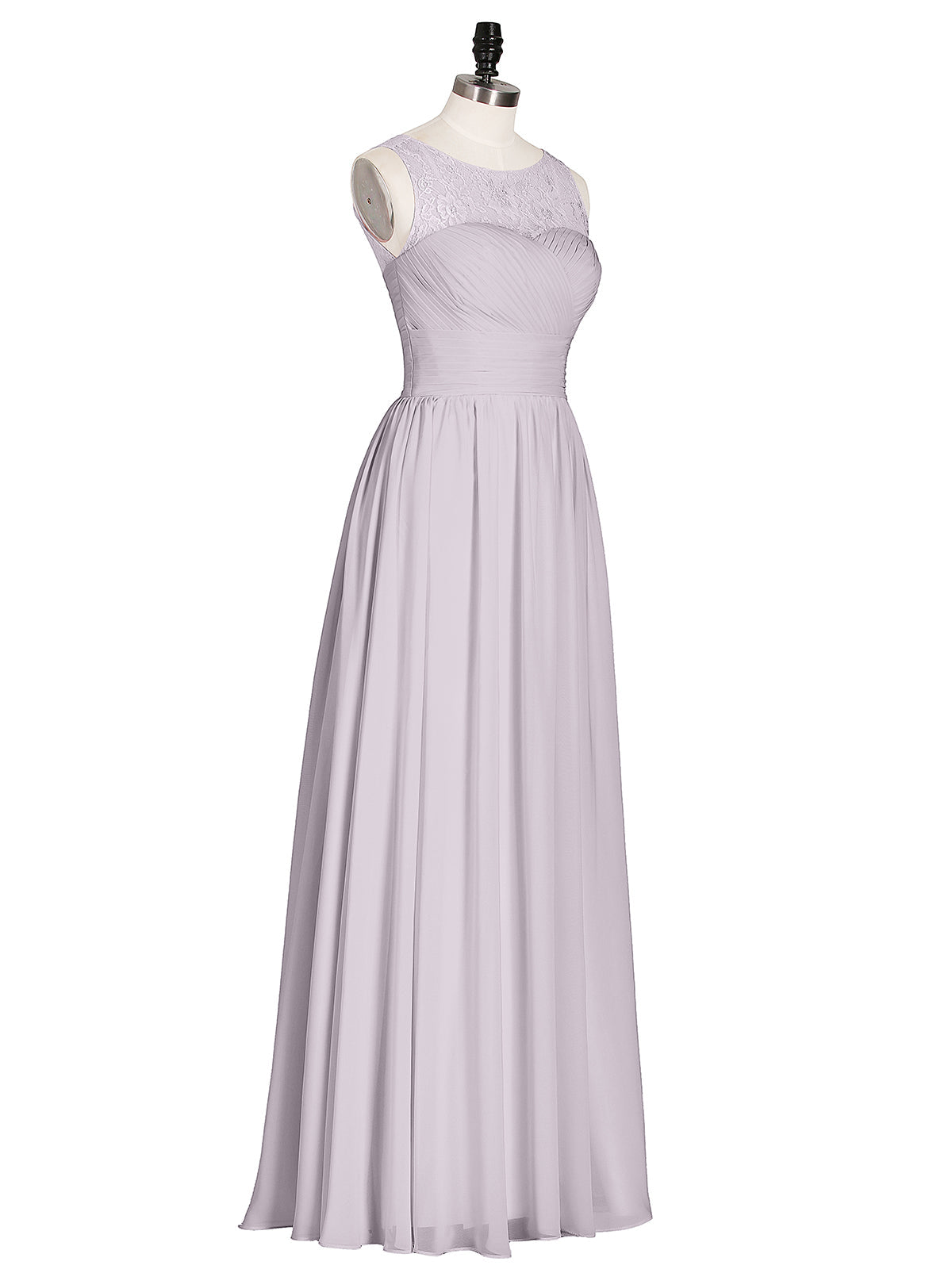 Illusion Neck Chiffon and Lace Long Dresses-Dusk