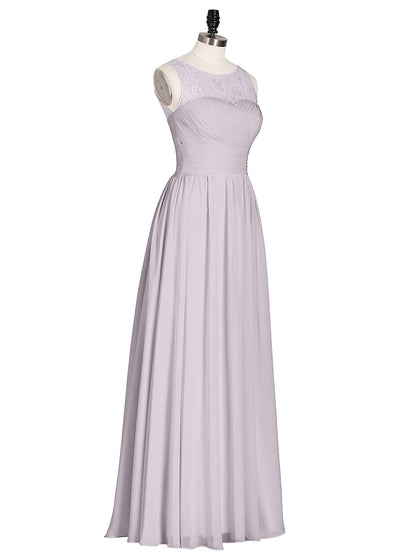 Illusion Neck Chiffon and Lace Long Dresses-Dusk