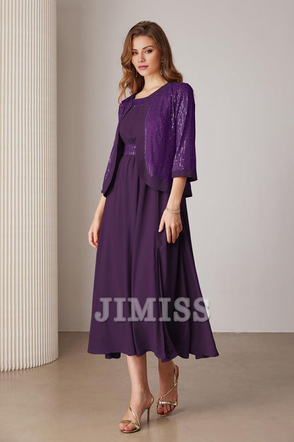 Sequined mother of the bride dresses wedding party cocktail party dress two-piece sequined dress set